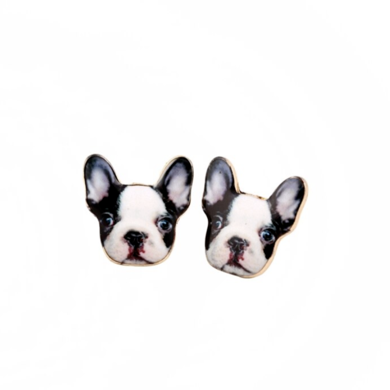 French Bulldog Frenchie Black White Dog Women's Stud Earrings 