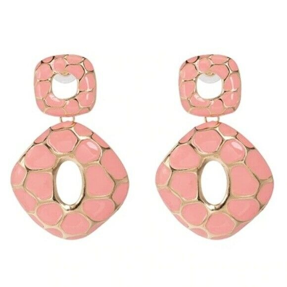 Pink Gold Square Retro Style Drop Women's Statement Earrings Party Blogger 