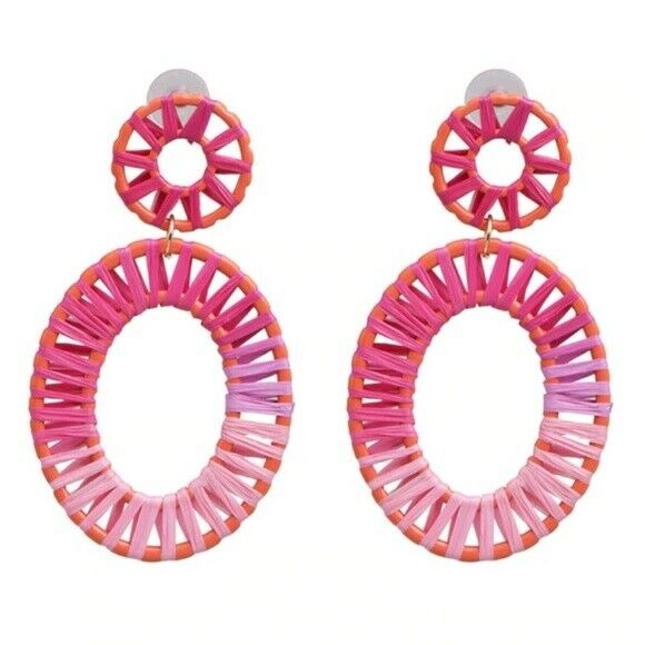 Pink Purple Oval Rattan Drop Women's Earrings Summer Blogger Style Chic Boho