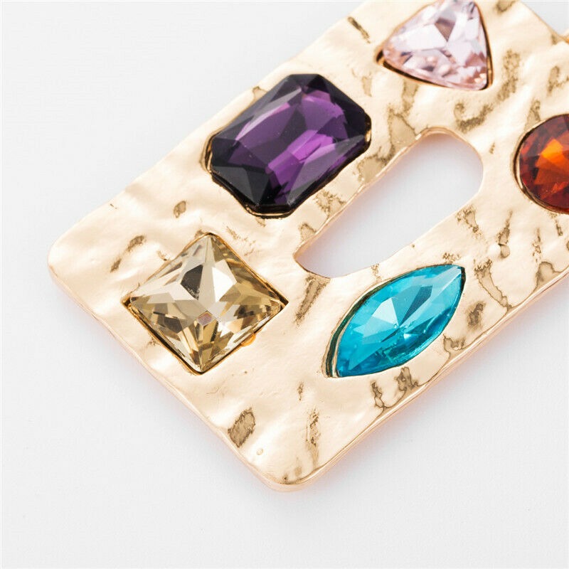 Large Gold Red Blue Rhinestone Baroque Rectangle Women's Fashion Party Earrings