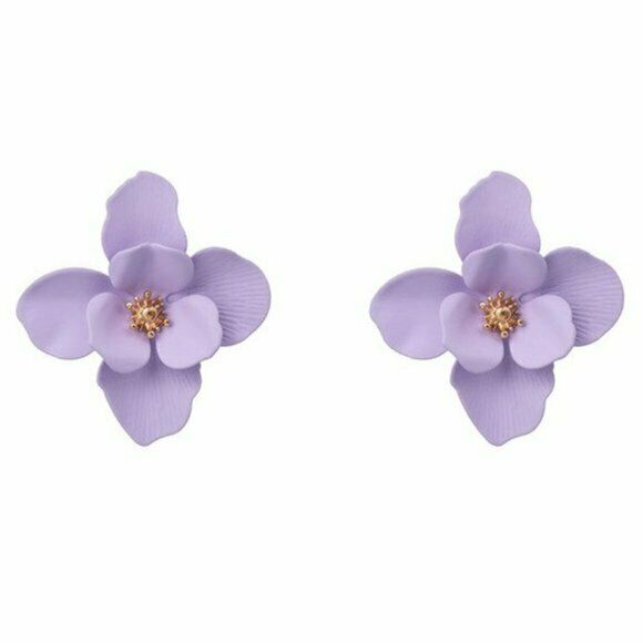 Purple Gold Large Flower Stud Women's Fashion Earrings Nature Cute Blogger 