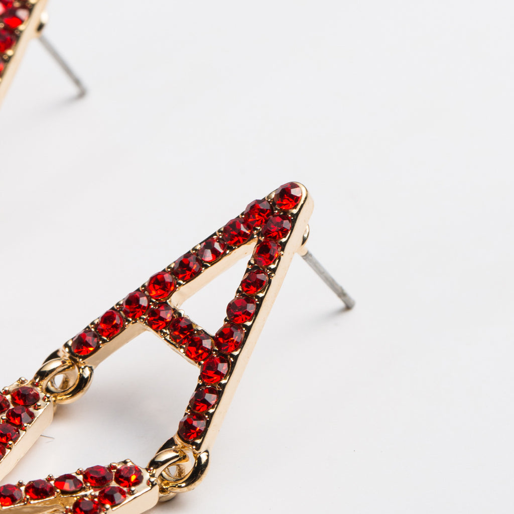 Gold Red Rhinestone Crystal Amour Love Long Drop Women's Earrings Blogger Fun