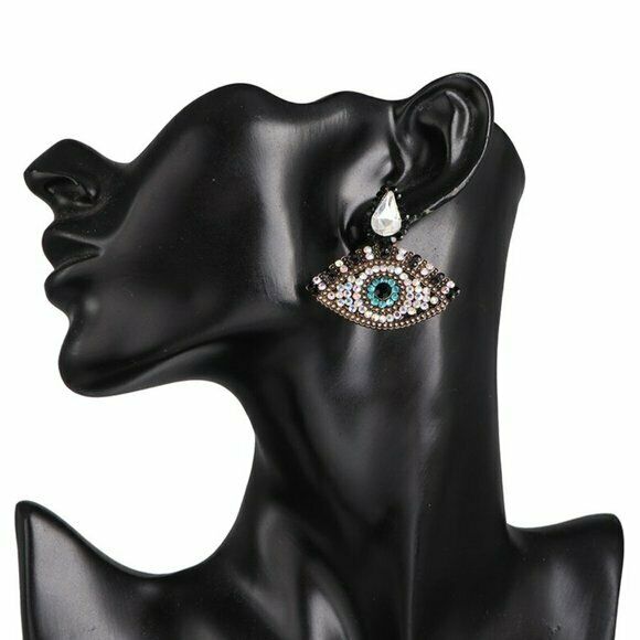 Evil Eye Symbol Rhinestone Blue Black Boho Gypsy Drop Pear Women's Earrings
