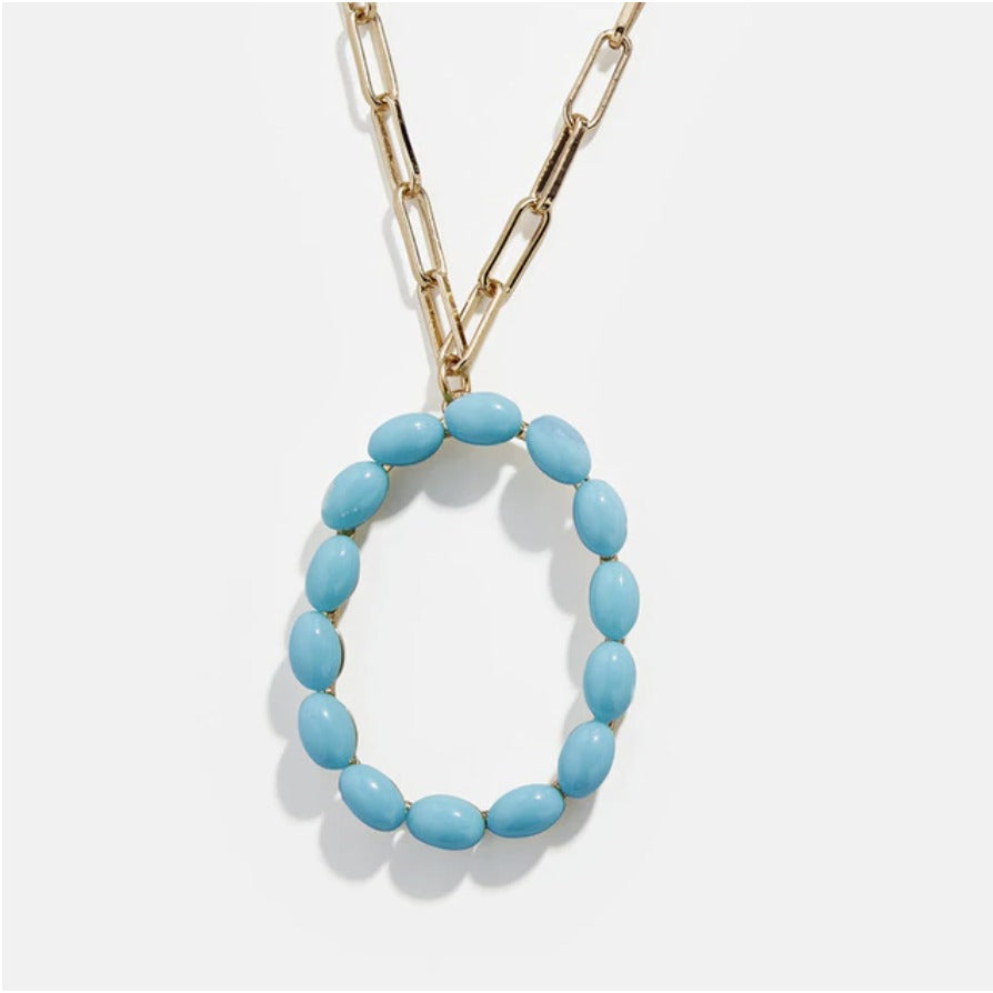 Blue Bead Paper Clip Chain Initial Letter "O" Name Necklace