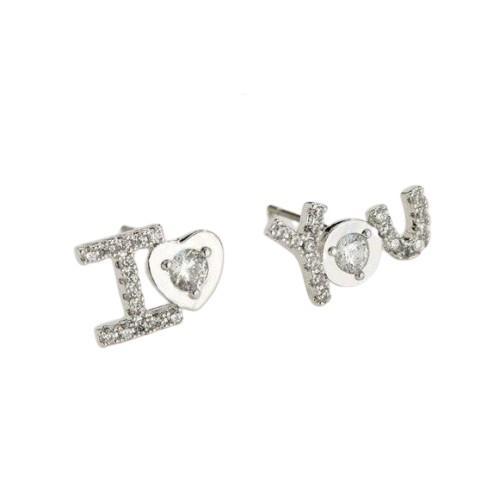 "I Heart You" Cubic Zirconia Silver Stud Earrings