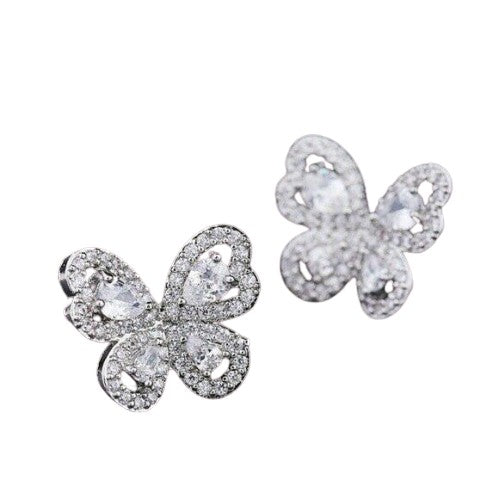 Sterling Silver Butterfly Cubic Zirconia Delicate Earrings