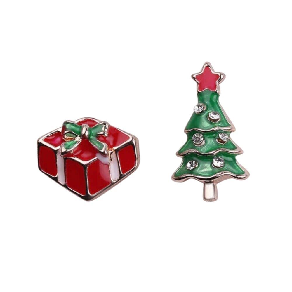 Green Red Gift Christmas Tree Winter Small Stud Earrings