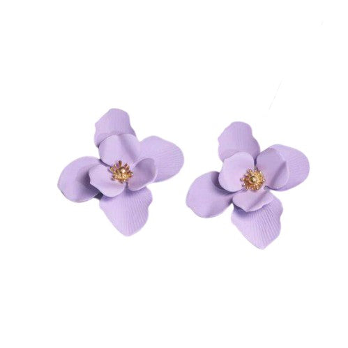 Purple Gold Large Flower Stud Fashion Earrings