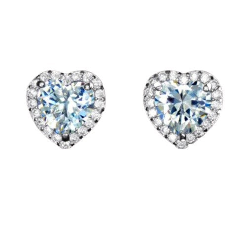 Sterling Silver Heart Shaped Halo Cubic Zirconia Elegant Women's Stud Earrings Love