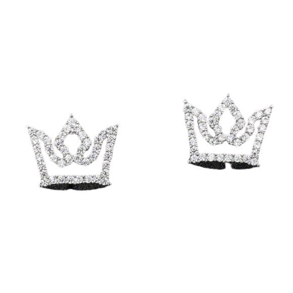 Sterling Silver Princess Crown Tiara Cubic Zirconia Stud Earrings