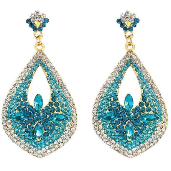 Turquoise Riviera Pear Shaped Drop Rhinestone Earrings