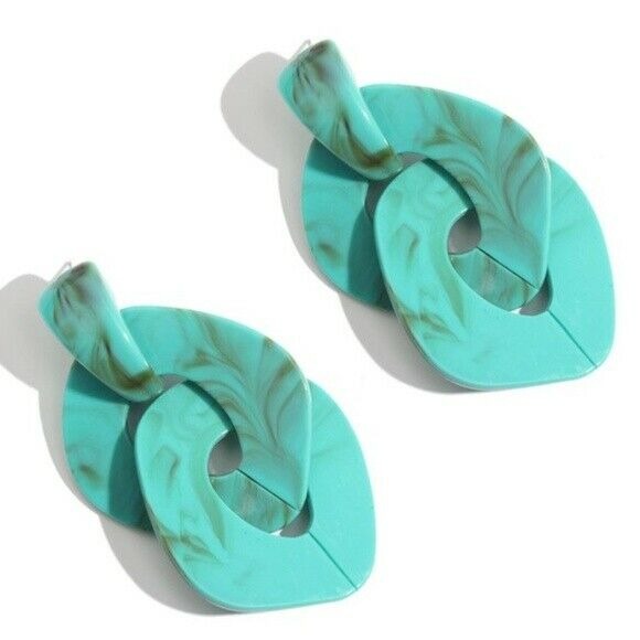 Turquoise Acrylic Large Retro Style Drop Statement Women's Earrings Blogger 