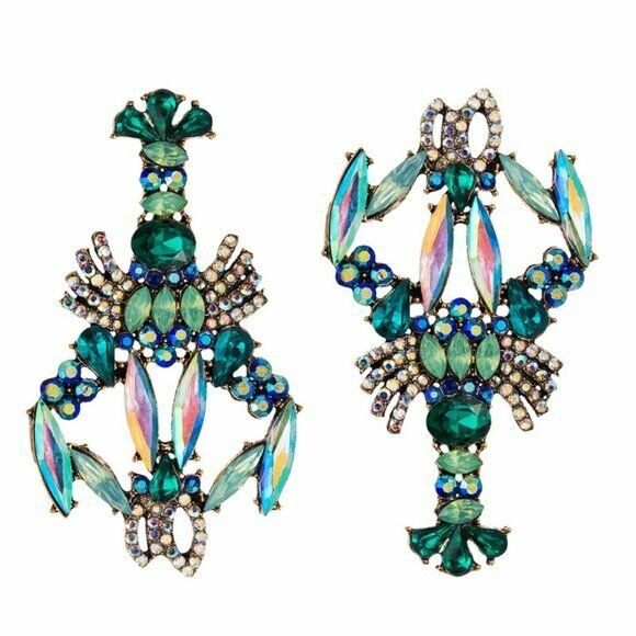 Green Large Rhinestone Sea Crab Dangle Women's Fashion Summer Earrings