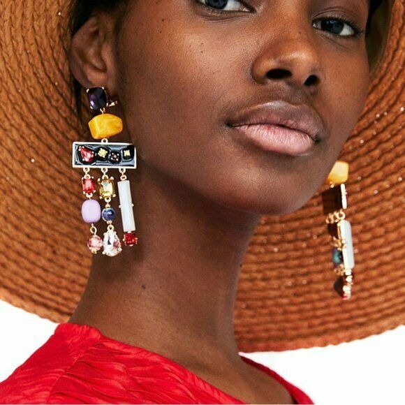 Multi Color Geometric Rhinestone Boho Retro Long Women's Fashion Earrings