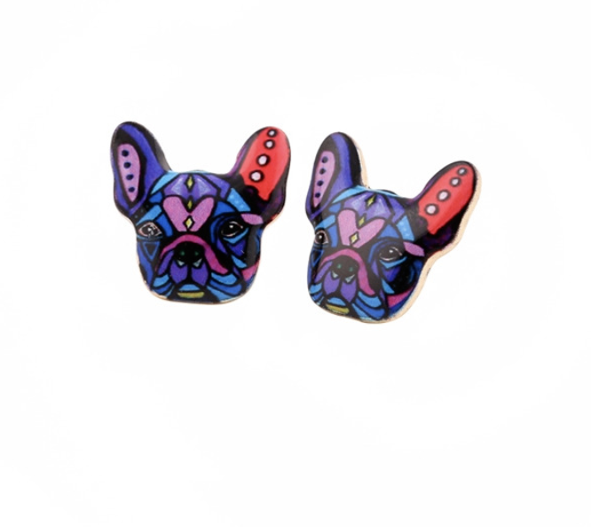 Multi-color French Bulldog Dog Women's Stud Earrings 
