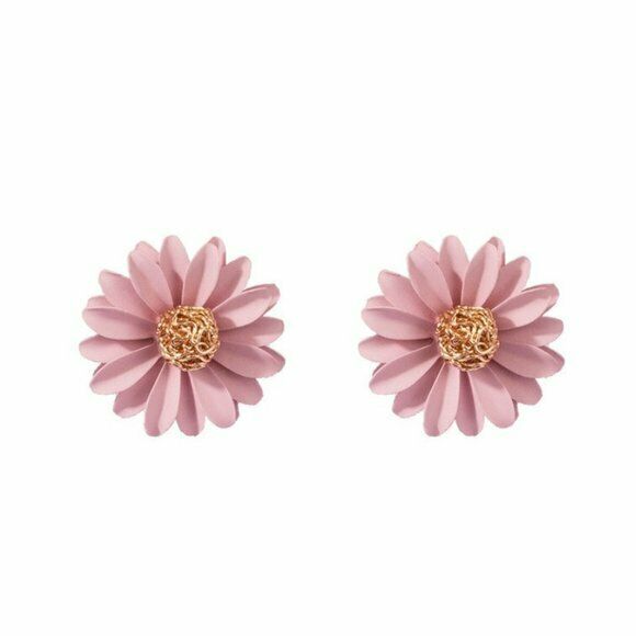 Pink Gold Large Daisy Flower Stud Earrings