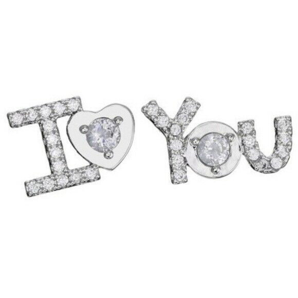 "I Heart You" Cubic Zirconia Silver Tone Women's Earrings 