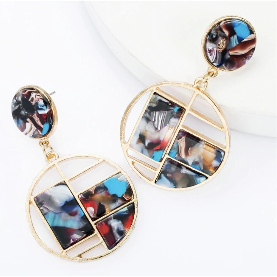Yellow Gold Red Blue Acrylic Round Contemporary Drop Women's Fashion Earrings