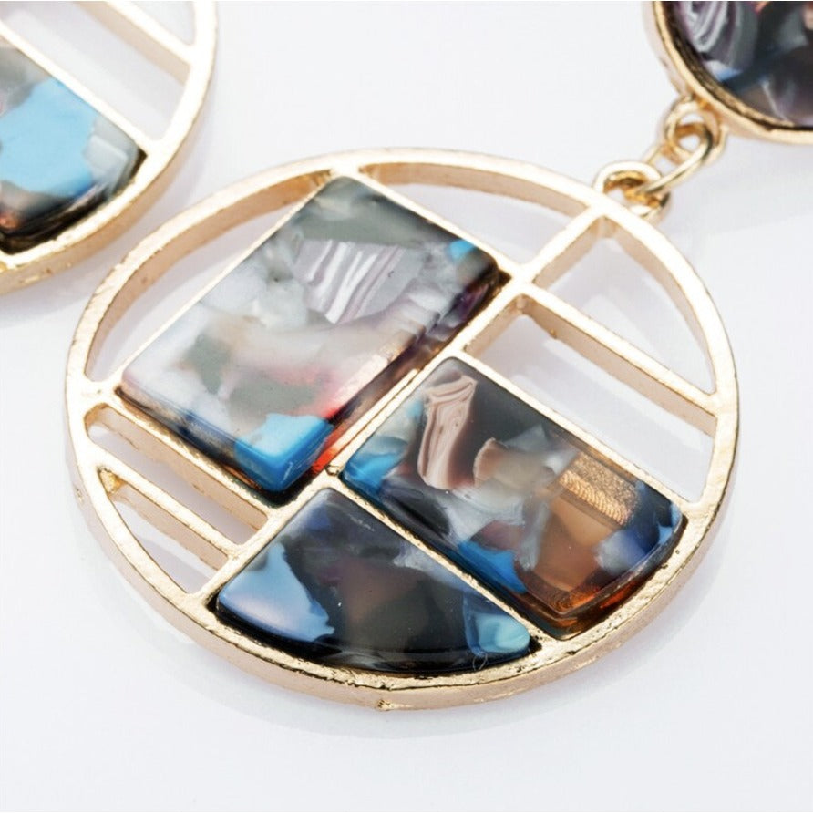 Yellow Gold Red Blue Acrylic Round Contemporary Drop Women's Fashion Earrings