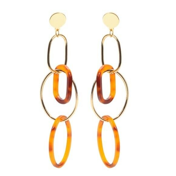 Gold Orange Brown Geometric Oval Retro Drop Dangle Acrylic Women's Earrings