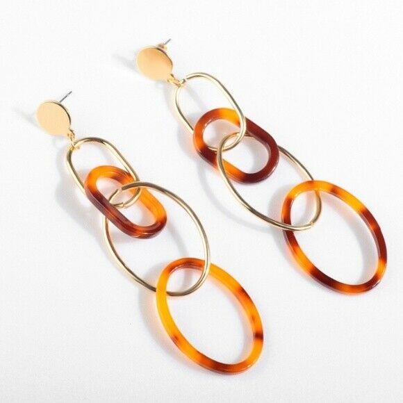 Gold Orange Brown Geometric Oval Retro Drop Dangle Acrylic Women's Earrings