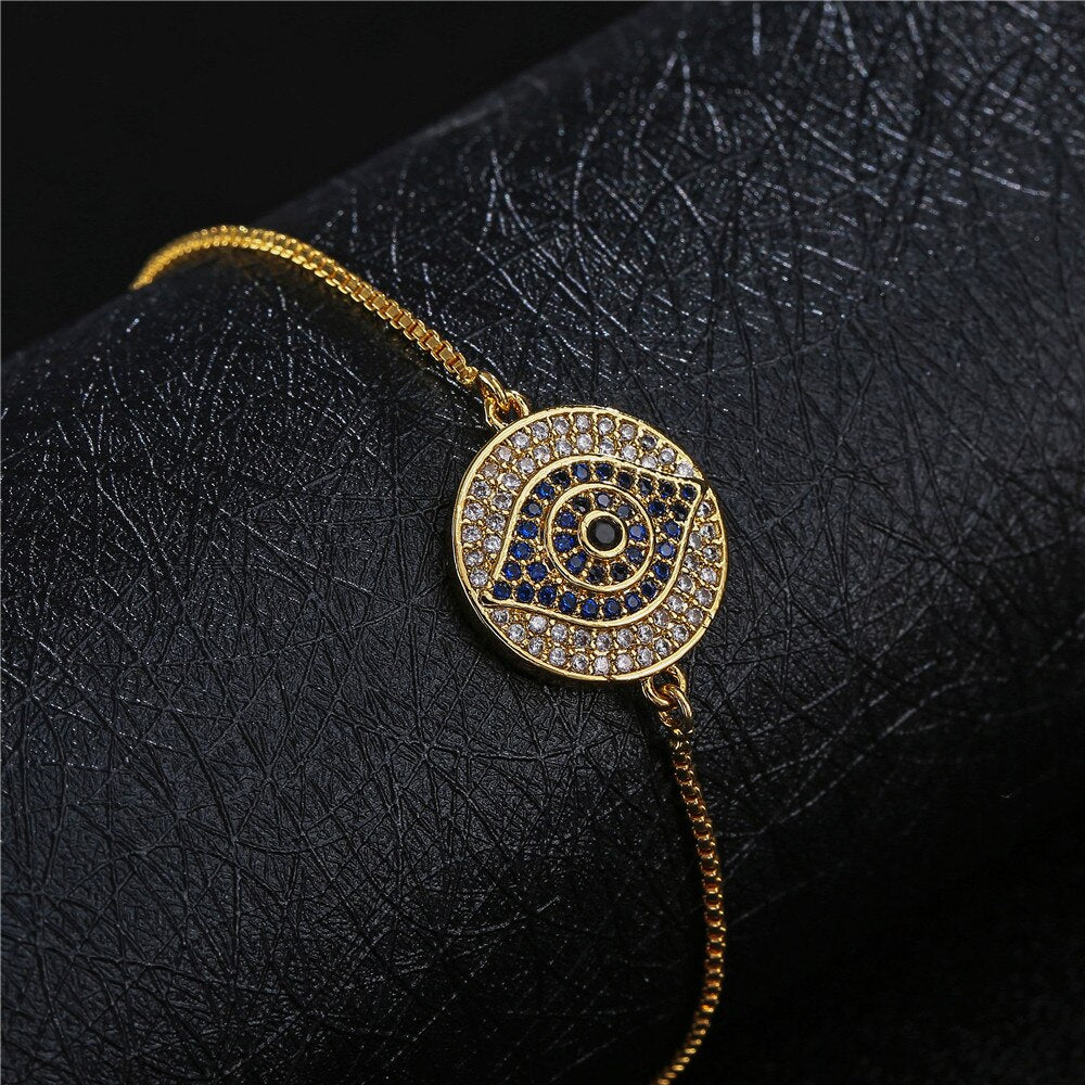 Mosaic Evil Eye Round Cubic Zirconia Yellow Gold Bracelet