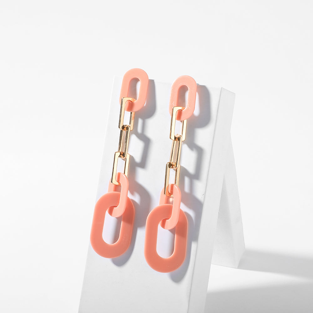 Peach Gold Long Oval Retro Geometric Drop Dangle Women's Earrings Blogger