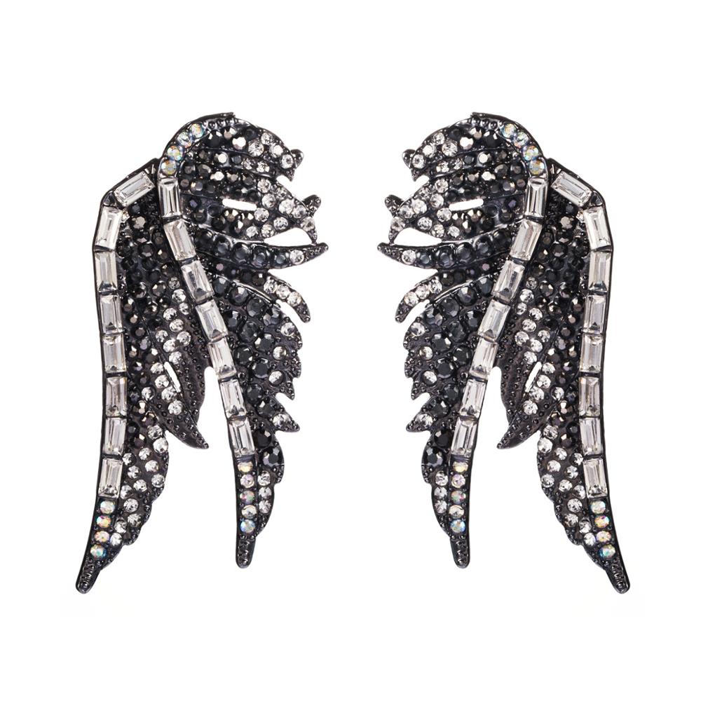 Black Rhinestone Angel Wing Bird Drop Women's Earrings Chic Elegant Party