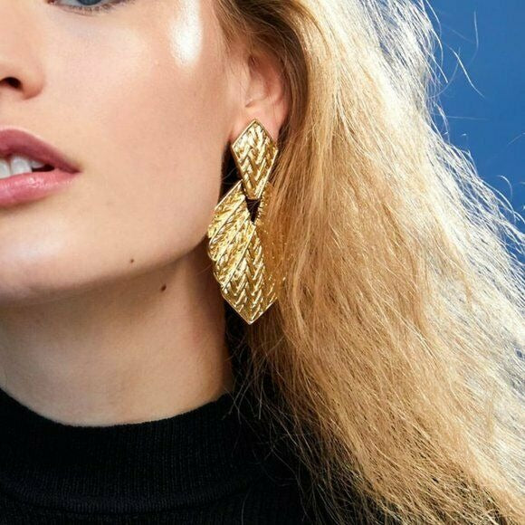 Yellow Gold Retro Vintage Drop Triangle Women's Fashion Earrings Party Elegant 