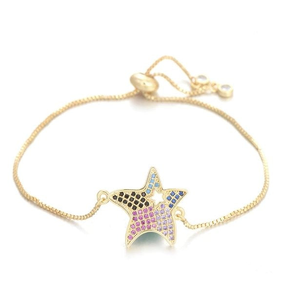Cute Starfish Sea Charm Delicate Yellow Gold Women's Adjustable Bracelet