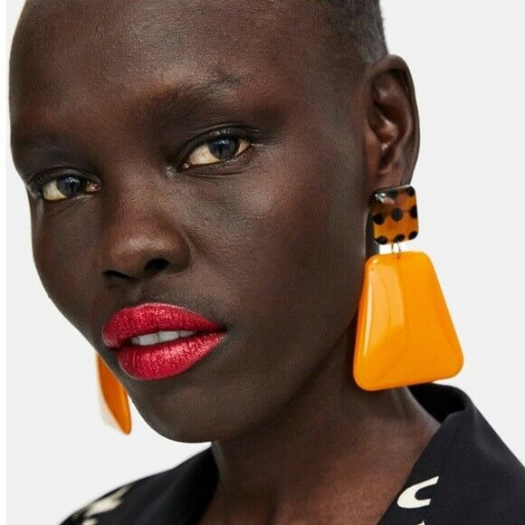 Orange Brown Retro Geometric Statement Large Women's Earrings Chic Trendy 