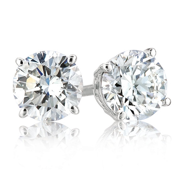 Women's Platinum Plated Round 6mm Cubic Zirconia 4 Prong Simple Stud Earrings