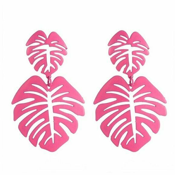 Hot Pink Drop Palm Leaf Women's Statement Earrings Summer Vacation Trendy Style