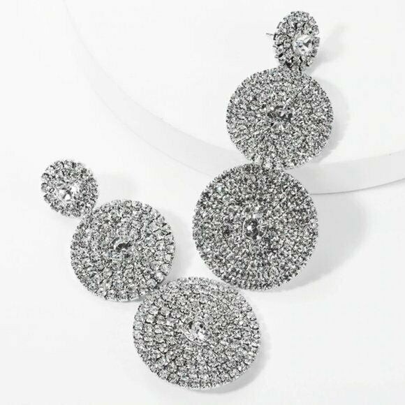 Long Round Sparkling Disc Crystal Women's Fashion Earrings Party Night Out