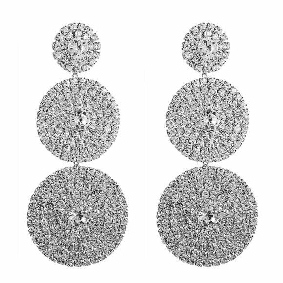 Long Round Sparkling Disc Crystal Women's Fashion Earrings Party Night Out