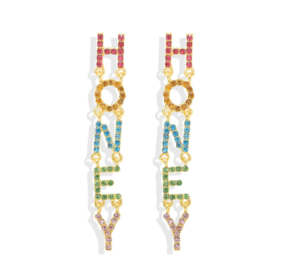 Crystal Multicolor HONEY Letters Long Drop Women's Earrings Party Night Out Fun