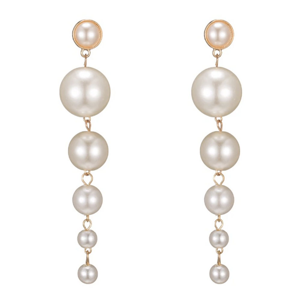 Yellow Gold White Round Pearl Drop Elegant Women's Earrings Fashion Party Chic