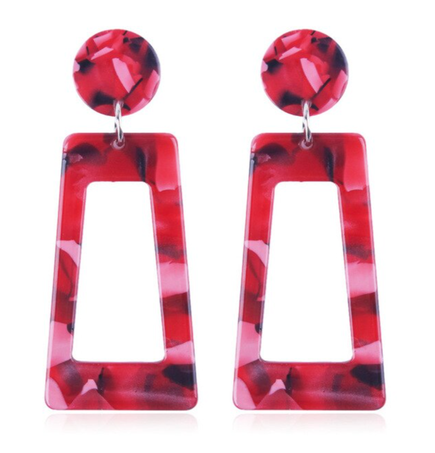 Red Black Acrylic Retro Style Long Rectangular Drop Women's Earrings Blogger