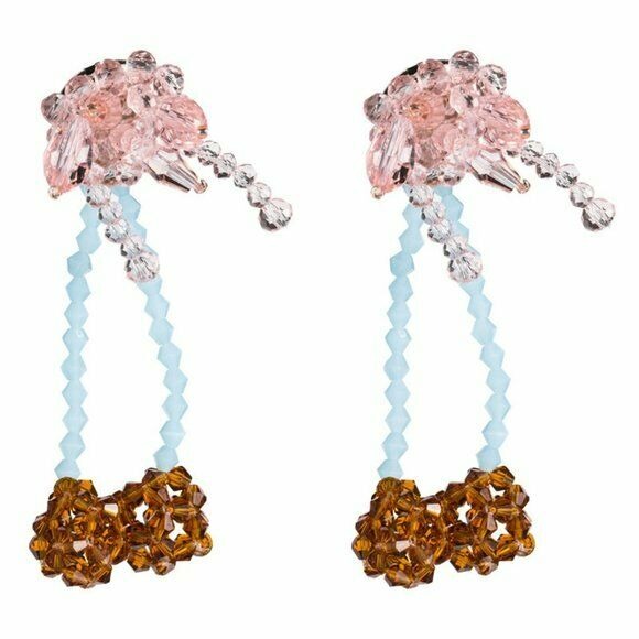 Pink Blue Acrylic Flower Long Dangle Women's Fashion Earrings Party Fun Chic 