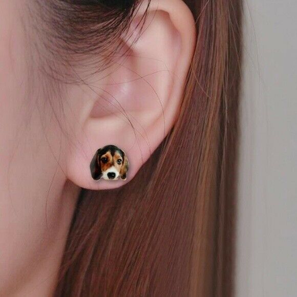 Brown Beagle Dog Puppy Small Stud Earrings 