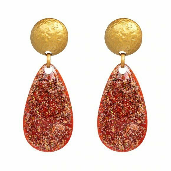 Gold Orange Glitter Round Pear Shaped Retro Long Drop Women's Earrings Party 