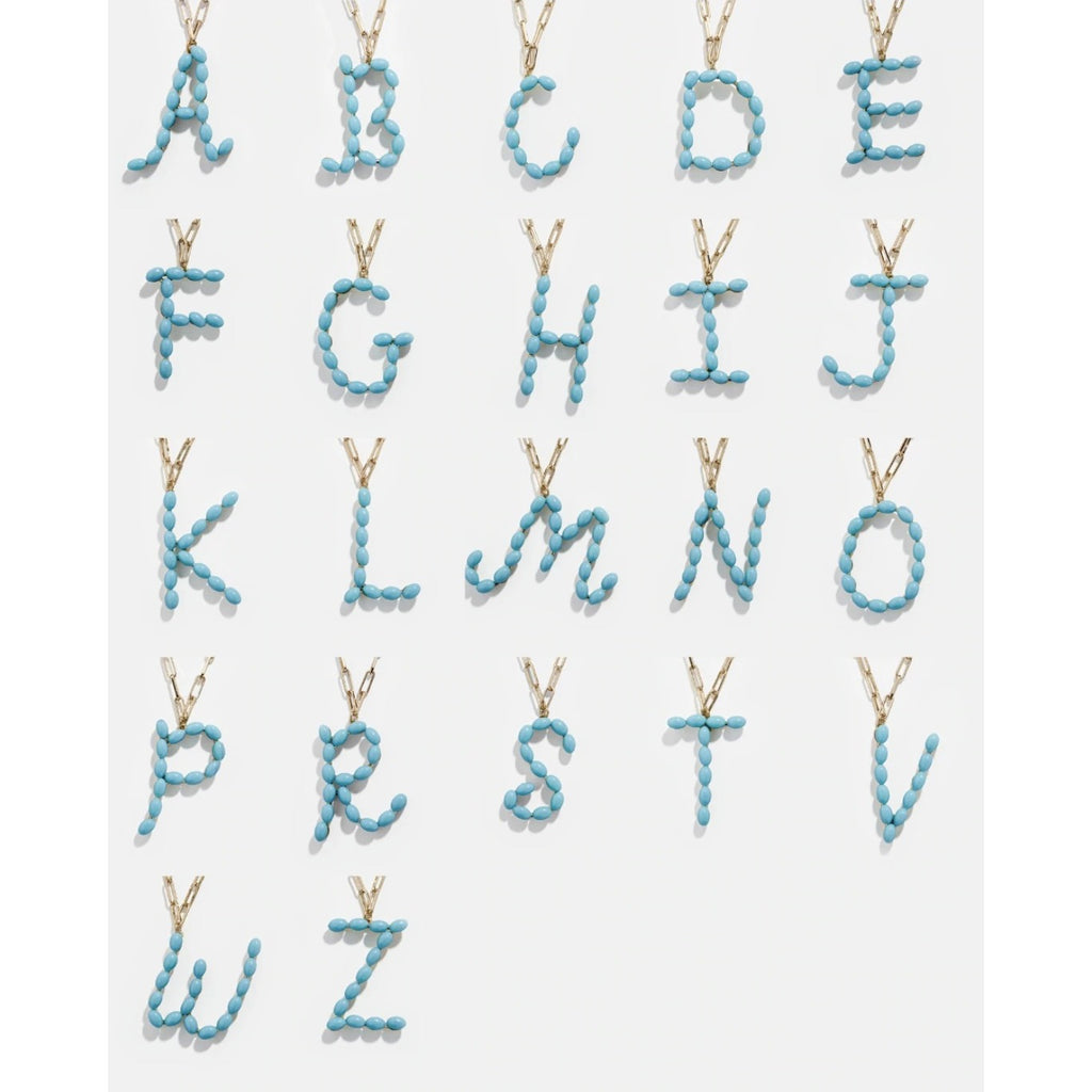 Blue Bead Paper Clip Chain Initial Letter "E" Name Necklace