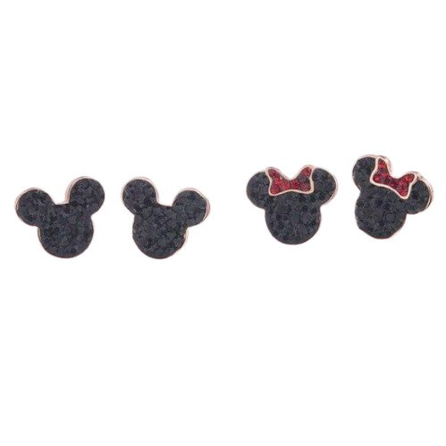 Black Red Rose Gold Minnie Mouse Bow Stud Earrings