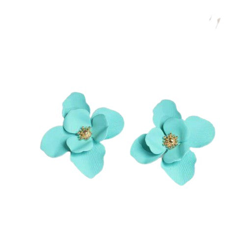 Turquoise Gold Large Flower Stud Fashion Earrings