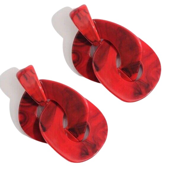Red Acrylic Large Retro Style Drop Statement Earrings