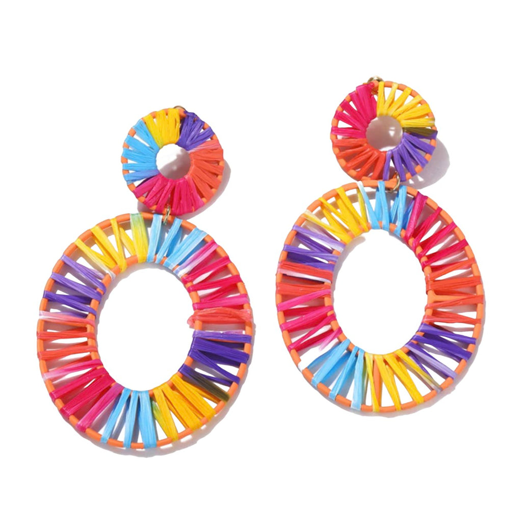 Rattan Oval Rainbow Multi-Color Drop Earrings