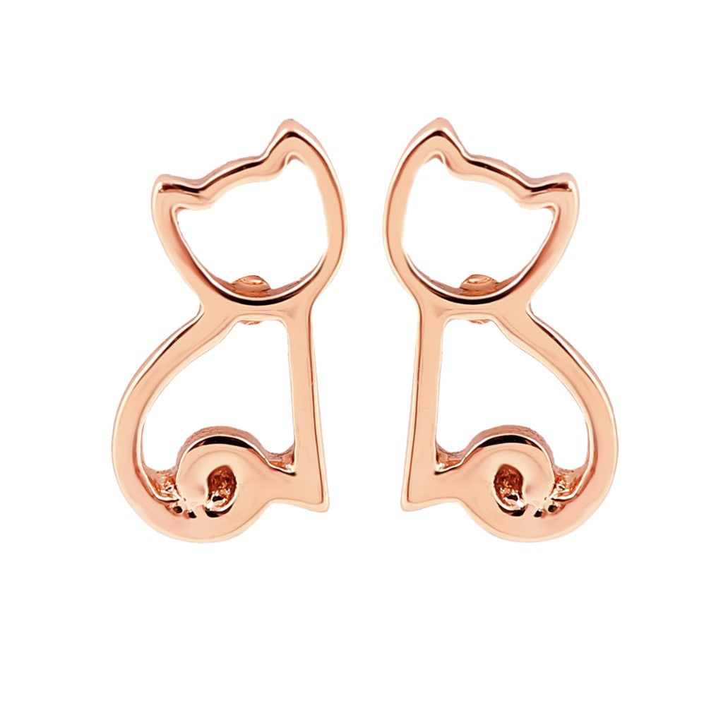 Rose Gold Dainty Cat Silhouette Small Stud Earrings