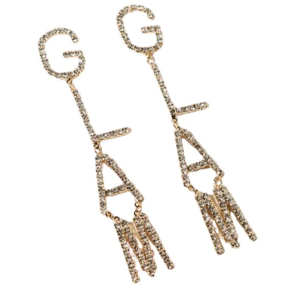 Long GLAM Rhinestone Dangle Gold Earrings