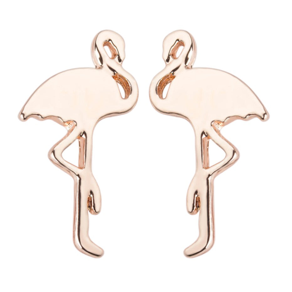 Rose Gold Flamingo Bird Small Stud Earrings