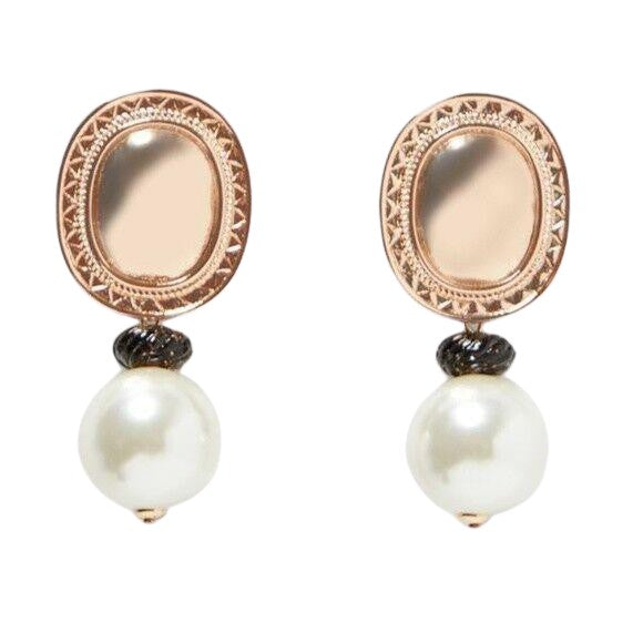 Large Gold Oval Disc Pearl Drop Baroque Style Statement Women's Earrings